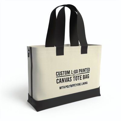 Custom Logo gedruckt Zippered Leinwand Tote Tasche mit PP-Verschluss für persönliche Einkäufe